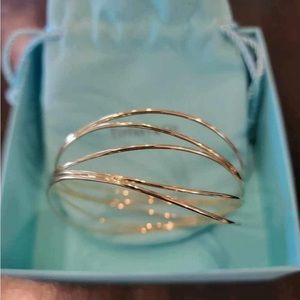 Authentic Tiffany & Co. Elsa Peretti 18k Wave 5 Row Bracelet Bangle Yellow Gold